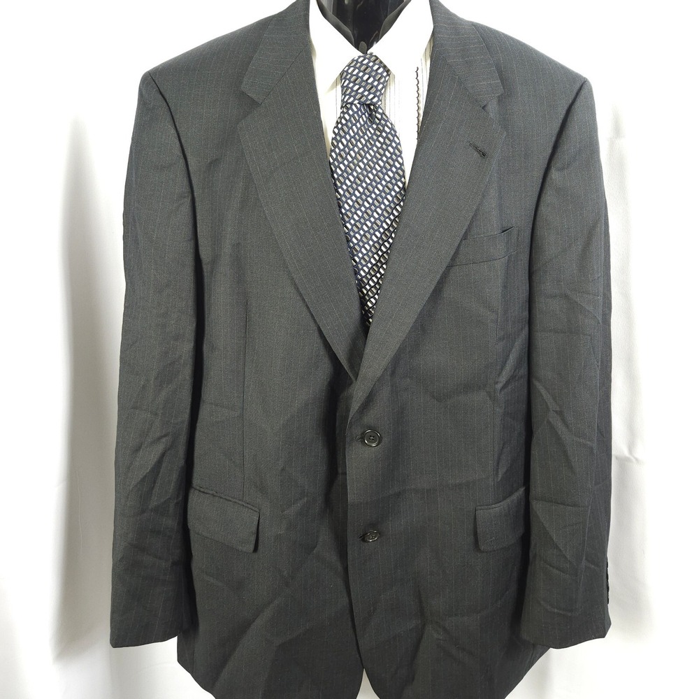 Hart Schaffner Marx Gray Wool Pinstripe Blazer Men 44R 2 Button Sports‎ Coat